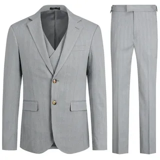 Allthemen Anzug (3 tlg) Herren Anzug Gestreift im Slim Fit Anzüge für Business grau 52
