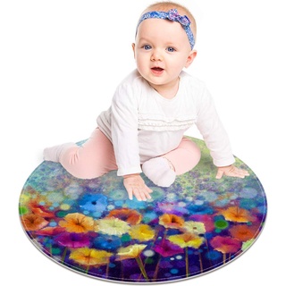 EZIOLY Teppich, abstrakt, Blumenmuster, Wasserfarben, Gänseblümchen, Gerbera, rund, für Kinderzimmer, Kinderzimmer, Kinderzimmer, 60 x 60 cm