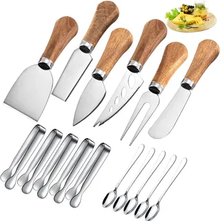 Charcuterie Board Zubehör Streumesser Set Käse Butter mit Holzgriffen, Mini-Servierzange, Löffel, Gabeln, Zahnstocher, Flaggen für Party, Hochzeit, Weihnachten, 21-teilig