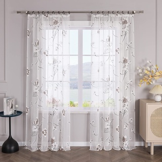 SCHOAL Gardinen mit Kräuselband Ausbrenner Transparente Vorhänge Voile im Landhausstil Gardinenschals Weiß Fensterschal Wohnzimmer 1 Stück BxH 140x245cm