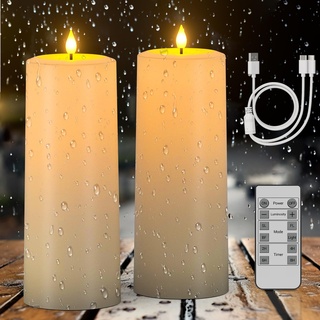SoulBay LED Solar Aaufladbare Kerzen Outdoor mit Timer, 25cm Groß Wiederaufladbare LED Kerzen Elektrische Stumpenkerzen mit Fernbedienung Wasserdicht für Zimmer Außen Balkon Gartendeko