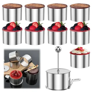 Jokapy 10-teiliges Dessertringe 8cm, Mousse Form Servierringe Edelstahl Set, runde Törtchen Formen mit Deckel & Bodenplatte, Tatar Formen Anrichteringe Backringe für Mousse Dessert Käsekuchen Backen