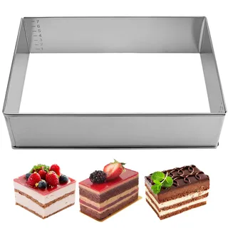Pasdrucn 8cm Edelstahl Backform Rechteckig, Torten Zubehör, Backrahmen Rechteckig Verstellbar, Backzubehör, Kuchenform Eckig Zum Backen, Springform Rechteckig, Tortenform