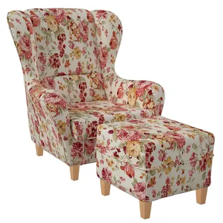 Supellex Ohrensessel Sofia mit Hocker Polyester 70 x 100 x 80 cm mehrfarbig