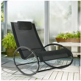 Outsunny Gartenliege Schaukelstuhl aus Stahl Schaukelsessel mit Kopfkissen wetterfest, Schaukelliege, 1 St., Schwungliege, für Wohnzimmer, Schwarz schwarz