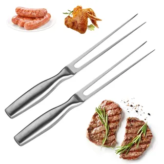 QUIIEOSKIA 2 Stück Fleischgabel Edelstahl, Tragbar Fleischgabel mit Griff | Fleisch- und Tranchiergabel aus Edelstahl, Servier Grillgabel für Grillen Tranchieren Küche Truthahn Braten Abendessen