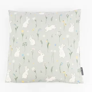 SCHÖNER LEBEN. Dekokissen Kissenhülle Cute Rabbit Garden Hasen mintgrün in versch. Größen bunt|grün quadratisch | 60 cm x 60 cm