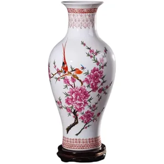 Chinesische Keramikvase mit Ständer Weiß Große chinesische Vase Porzellan Blumenvase Chinesische antike Keramikvasen Traditionelle dekorative Vase-B|||| H 37 cm