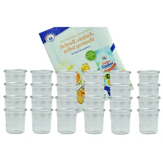 Mambocat 24er Set Weck Gläser 140 ml Sturzgläser incl. Diamant-Zucker Gelierzauber Rezeptheft