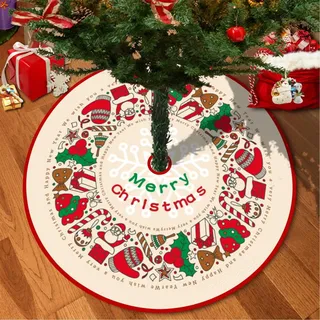 Weihnachtsbaum Röcke, 90 cm Weihnachtsbaum Rock Christbaumschmuck Plüsch runde Baumdecke mit Weihnachtsmann Muster Christbaumständer Teppich für Weihnachtsfeiertag Dekorationen