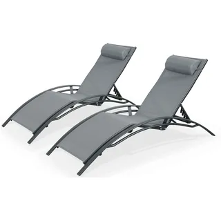 sweeek - 2er Set Sonnenliegen aus Aluminium und Textilene - Grau