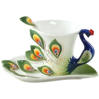 230 ml modische Emaille-Porzellan-Kaffeetasse, kreativer Pfauen-Kaffeetasse, personalisierbar, farbiger Spiegelbecher für Büro, Zuhause, Restaurant, Café, Grün