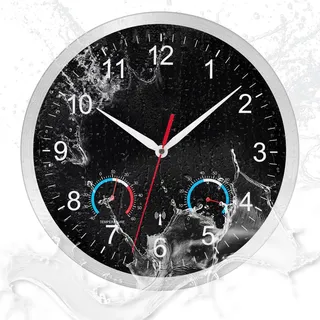 NESIFEE Outdoor Wasserdicht Wanduhr Funk Uhr mit Temperaturanzeige 30cm