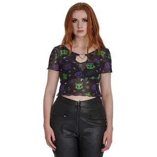 Banned Shirttop Alien Space Cat UFO Katze Mesh Oberteil Space Kitty schwarz XS