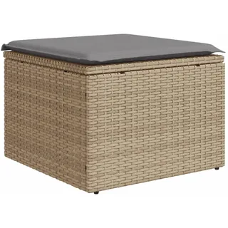 Gartenhocker mit Kissen Beige 55x55x37 cm Poly Rattan