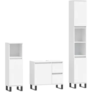vidaXL 3-tlg. Badmöbel-Set Weiß Holzwerkstoff
