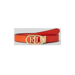 Schmaler Ledergürtel mit Label-Applikation, Orange, XS