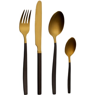 Creatable Tafelbesteck 24-teilig POSITANO DUE, Goldgelb - Schwarz - Edelstahl 18/10 - matt - für 6 Personen