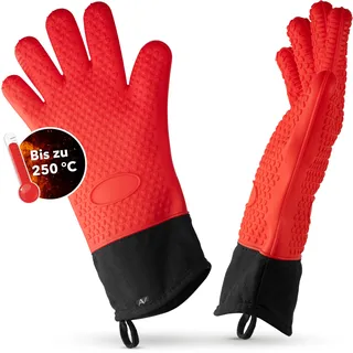 AVANA Silikon Ofenhandschuhe Hitzebeständige Grillhandschuhe Anti-Rutsch Kochhandschuhe mit weichem Baumwoll-Innenfutter Handschuhe bis zu 250°C - Rot