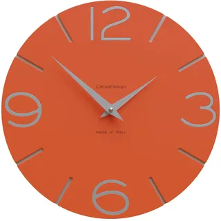 CalleaDesign Wanduhr Smile Orange und Aluminium Rund 30 cm Schlichtes und modernes Design Geräuschloser Mechanismus Made in Italy Geeignet für die Küche 30 Farben verfügbar Holz
