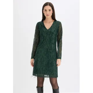 bonprix Paillettenkleid mit Fransen, grün, Gr.44/46 (L), modisches Paillettenkleid mit Pailletten-Fransen und tiefem V-Ausschnitt vorne