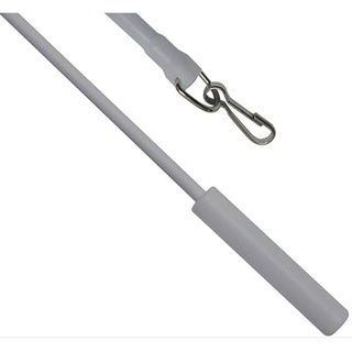 Schleuderstab/Gardinenstab 100 cm aus Stahl kunststoffummantelt mit Griff und Verschlusshaken für Gardinen, Vorhänge Flächenvorhang (silber)