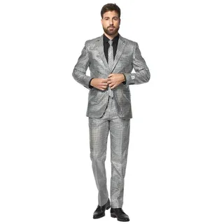 Opposuits Anzug Discoballer Kostüm Anzug - für Karneval Halloween There's a Mirror on the Dancefloor: Anzug zum Kugeln silberfarben 56