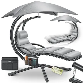 KESSER® Schwebeliege mit Sonnenschirm, Hängeliege, Sonnenliege H200, L194, B100 cm, Relaxliege, Schaukelliege Hängematte, bis 120 kg belastbar, Auflagen - Nackenkissen, Inkl. Tasche