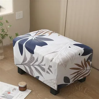 Highdi Ottomane Schonbezug Hockerbezug, Blumendruck Stretch-Spandex Hocker Bezug, Hussen für Fußhocker Rechteckig Waschbar Ottomane Abdeckung Überzug Hocker Protector (Blätter)