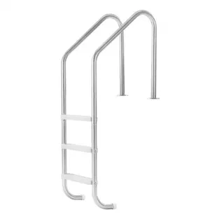 Poolleiter Edelstahl 120 Kg, 3-stufige Treppe Mit Doppeltem Handlauf, Rutschfeste Stufen, Sicherheitsleiter Für Ein- & Ausstiege Von Ca. 122 Bis 137 Cm Unterflur-pool, 655x600x1580 Mm