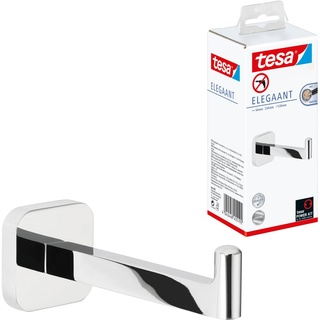 tesa ELEGAANT Ersatzrollenhalter für Toilettenpapier, verchromt - zur Wandbefestigung ohne Bohren, inkl. Klebelösung - 50 mm x 50 mm x 128 mm