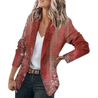 LUNULE Blazer Damen Elegant Vintage Blumendruck Knopf Open Front Jacke Casual Langarm Cardigan Arbeit Büro Sakko Mantel Leicht Dünne Business Jacket Sommer Blazerjacke Longblazer Outwear