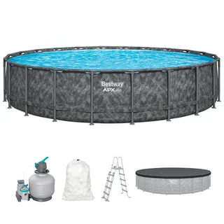 BESTWAY APX365 Winterfestes Frame Pool Set, Ø 671 x 132 cm, 40.377 Liter, Sandfilteranlage, Korrosionsbeständiger Stahlrahmen, ClickConnect System, Sicherheitsleiter, Abdeckplane, Filterbälle