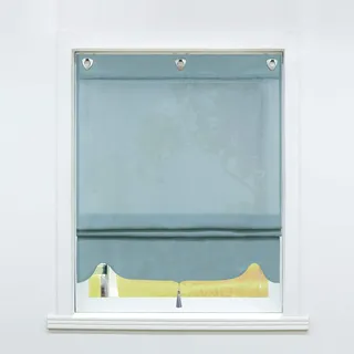 SCHOAL Raffrollo ohne Bohren Raffgardinen mit Ösen Gardinen Landhaus Ösenrollo Vorhänge Leinen Transparent BxH 80x140cm 1 Stück Blau