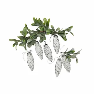 Loberon Anhänger 6er Set Fréderise, antikweiß | Mundgeblasen, Kunstvolle Zapfen-Form, Vintage-Eleganz, Christbaumschmuck, Weihnachtsdeko, Weihnachten, Glas, Eisen