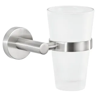 tesa Zahnputzbecher 1x tesa Nooblesse Zahnbürstenhalter, (Komplett-Set, 2-St), edelstahl 10,5 cm : 13 cm : 12,5 cm silberfarben