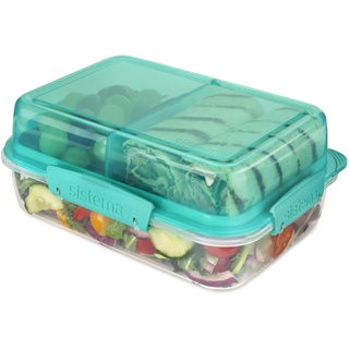Sistema LunchStack TO GO, rechteckige Brotdose Kinder mit Fächern | 1,8L Lunchbox Lebensmittelbehälter mit 3-unterteilung | BPA-frei | Gemischte Farben (nicht auswählbar)