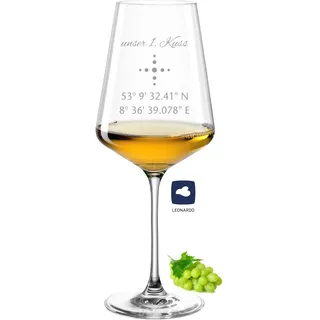 laser-diele Leonardo Puccini Weinglas mit Gravur als Geburtstagsgeschenk – Personalisiertes Weinglas - Muttertagsgeschenk - Weißwein - Koordinaten