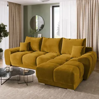 BroMARKT Ecksofa NUBES Schlaffunktion Bettkasten L-Form 298x185x84cm Senf - Gelb