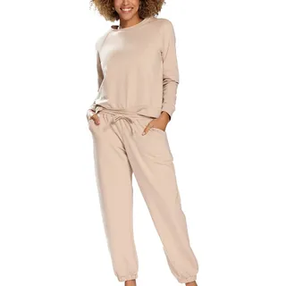 DKaren Jogginganzug Damen set Baumwolle Wenezja - Damen Jogginganzug Damen Trainingsanzug - Jogginganzug Damen Große Größen - Damen Jogginganzug Set Trainingsanzug Damen M Beige - M