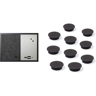 Bi-Office Kombitafel Black Shadow, Pinnwand und Whiteboard & SIGEL MU196 Magnete für Whiteboard, Magnettafel, Kühlschrankmagnet, schwarz, Ø 25 mm, 10 Stück