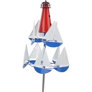 Garten Wind Spinner, Sommer Leuchtturm Segelboot 360-Grad-Drehung Windskulptur mit Wetterfahne Funktion, Outdoor dekorative Metall Windmühle für Hof Terrasse Rasen