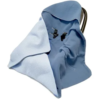 Musselin Einschlagdecke Babydecke 90x90 cm für Babyschale – Sommerdecke atmungsaktiv & leicht, für Kinderwagen und Autositz, für Neugeborene & Kleinkinder, aus Waffel & Musselin, Oeko-Tex - Jeans