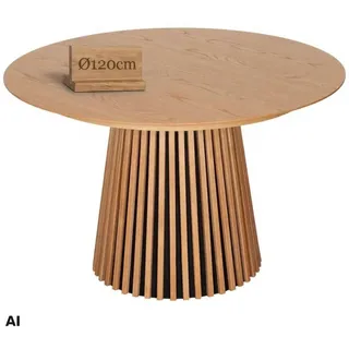 Mr. Deko Esstisch, Natur, Eichenholz, Eiche, Uni, Rund,Rund, Säule, 120x76x120 cm, Esszimmer, Tische, Esstische