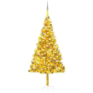 vidaXL Künstlicher Weihnachtsbaum Künstlicher Weihnachtsbaum Beleuchtung & Kugeln Gold 210 cm grau 210 cm