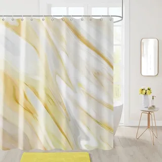 GCIREC Gelber Marmor Stall Duschvorhang, 200x180cm, Gelb Mix Weiß Ombre Modern Abstrakt Wave Luxus Bad Vorhang Badewanne Home Decor Wasserdichtes Gewebe Maschine waschbar mit Haken