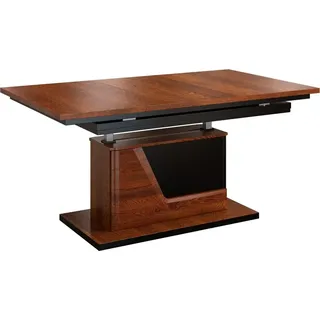Höhenverstellbarer Esstisch "Medulin" 08, Farbe: Walnuss / Schwarz, teilmassiv - Abmessungen: 59 - 77 x 130 - 218 x 80 cm (H x B x T) - Braun