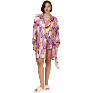 OH!ZUZA Kimono Damen Morgenmantel, kurz, Viskose, Gürtel, Modisches Design bunt S/M