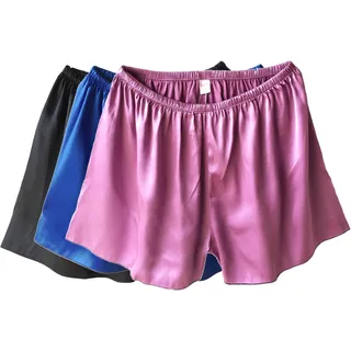 Wantschun Damen Satin Silk Shorts Hose Schlafanzug Pyjama Nachtwäsche Unterwäsche Schwarz+Blau+Lila EU M - M