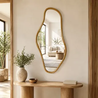Massivholz Wandspiegel RECTORY 120x60 cm mit organischem Holzrahmen Natur